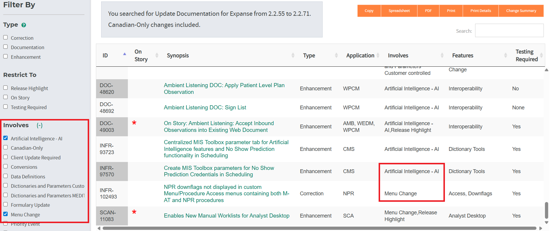 Updates to Involves Filter